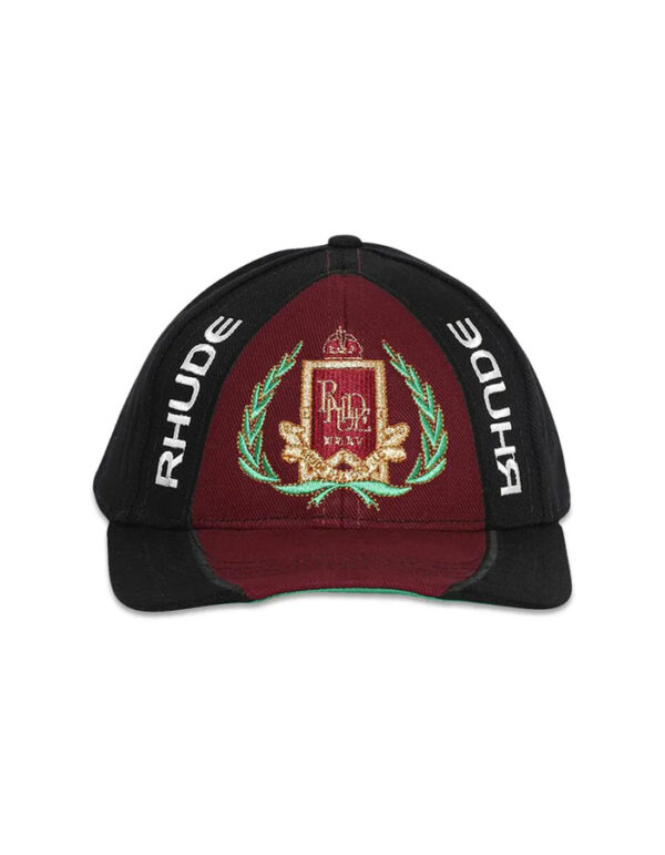 Rhude Racing Crest 6-Panel Hat (Black/Maroon)
